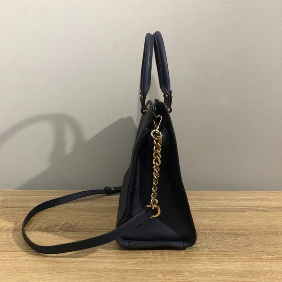 Michael Kors Quinn Navy Satchel Leather Shoulder Handbag - Picture 3 of 10